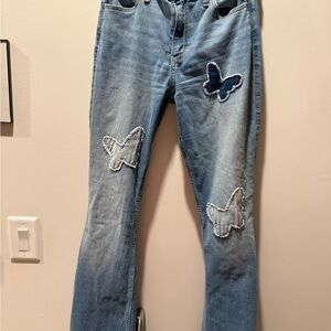 Hollister Light Blue Straight Leg Jeans with Butterfly Patches 6long